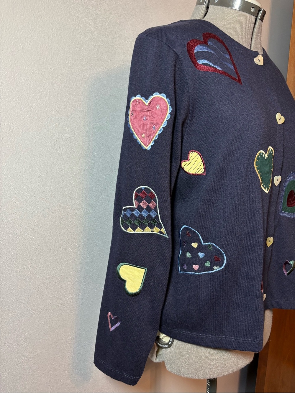 Christopher & Banks Navy Cardigan with Multicolor Heart Patches - small - Picture 4 of 7